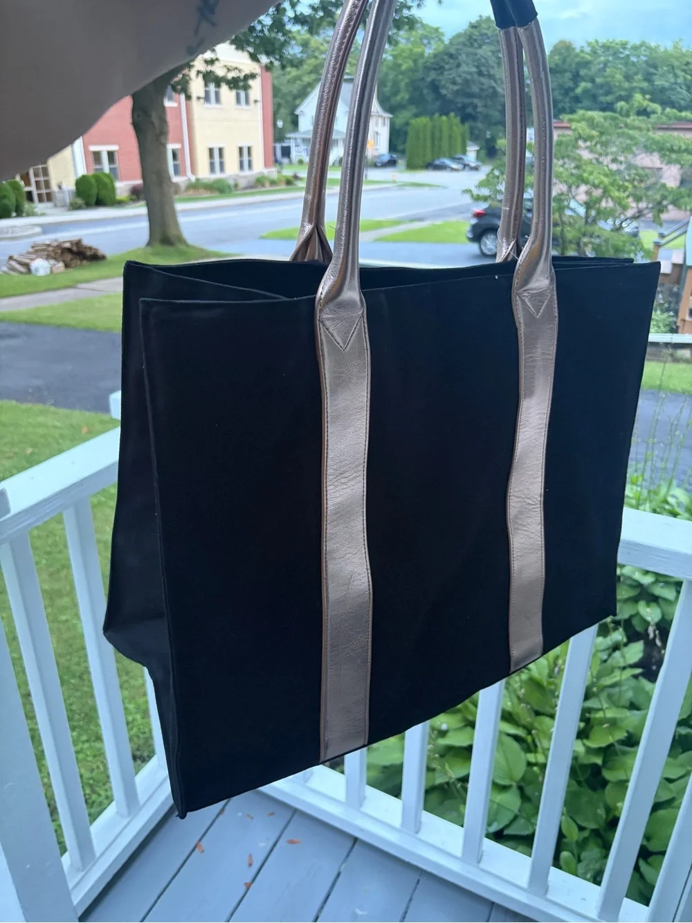 Victoria's Secret Black Tote with Gold Metallic Handles